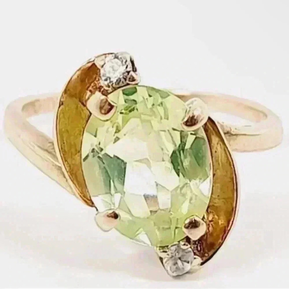 Vintage 10k Gold Cocktail Ring oval cut Spinel green quartz ring size 5.75 - Picture 6 of 6
